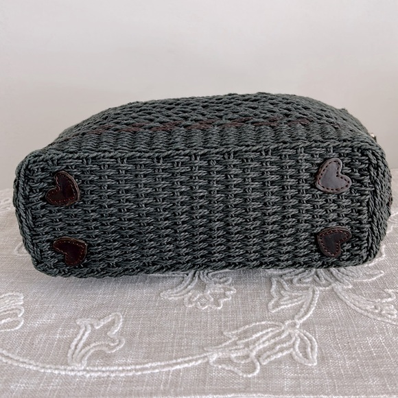 Brighton EUC Raffia Green Woven/Brown Leather Shoulder Bag - Picture 8 of 16